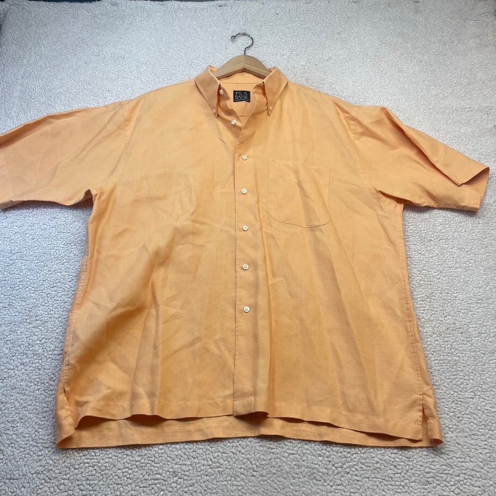 Jos. A. Bank Shirt Mens XL Orange Traveler's Collection 100% Linen Short Sleeve